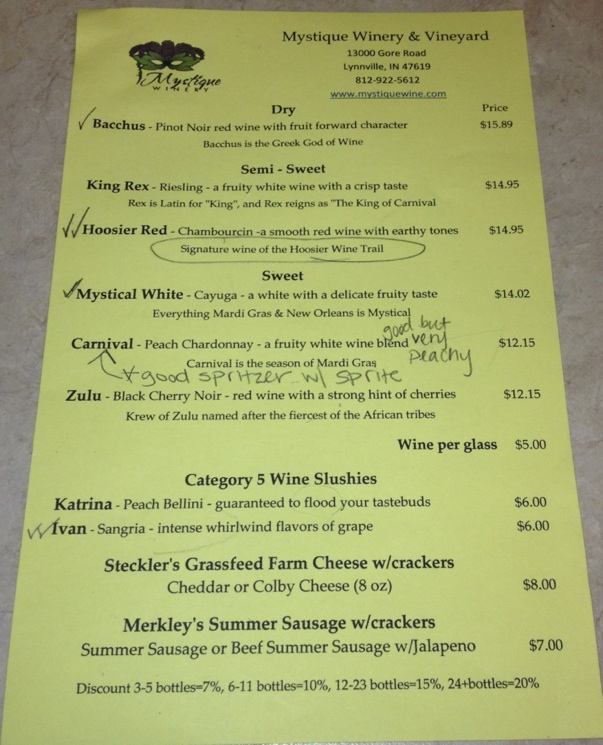 If you like dry wine, the Bacchus was good but my favorite of the day was the Hoosier Red! it is a signature wine of the Hoosier Wine Trail and will be good with just about anything. 