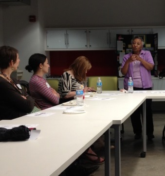 Aster telling us about her journey when she moved to Indianapolis to attend college and how she came to start the Felege Hiywot Center.